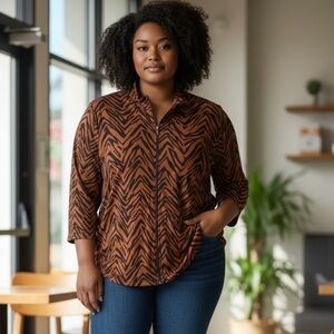 Additions by Chico's Animal Print Zip Up Athletic Jacket - Size 2